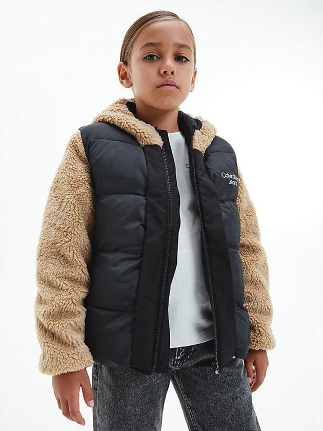 Brown Calvin Klein Convertible Teddy Puffer Boys\'s Jacket | JSTH-21704