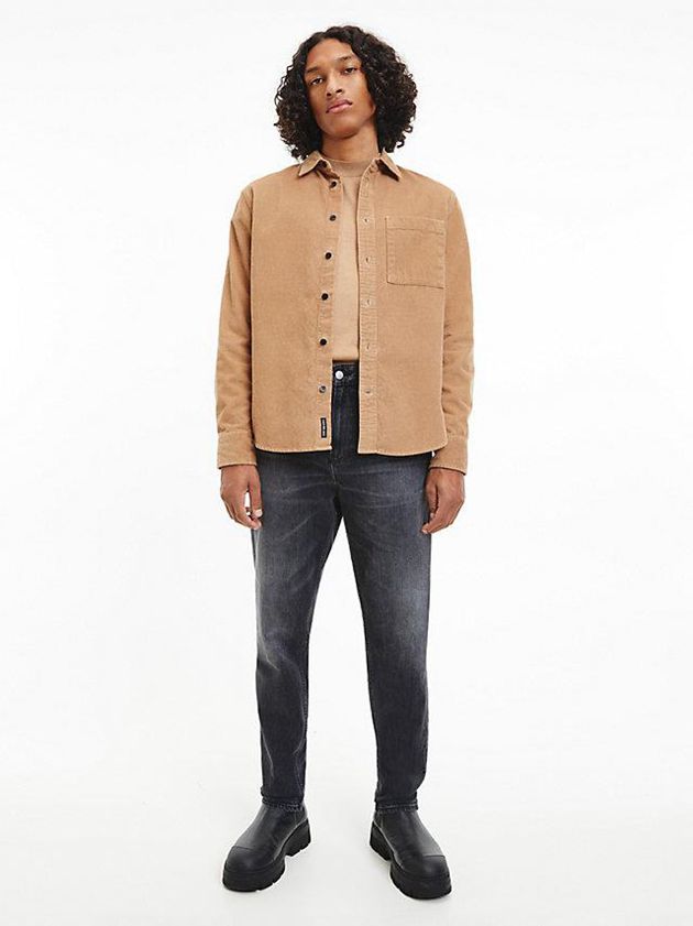 Brown Calvin Klein Cotton Corduroy Men Shirts | NKHQ-09751