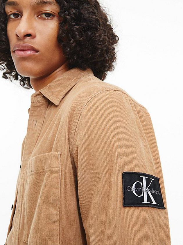 Brown Calvin Klein Cotton Corduroy Men Shirts | NKHQ-09751
