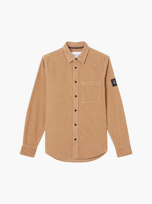Brown Calvin Klein Cotton Corduroy Men Shirts | NKHQ-09751