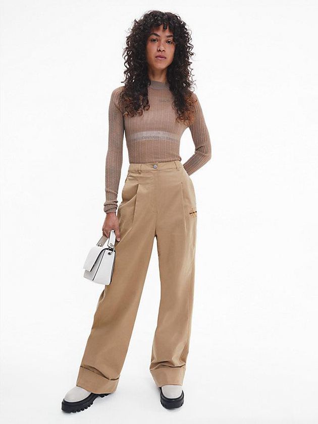 Brown Calvin Klein High Rise Wide Leg Women Pants | XBRY-25413