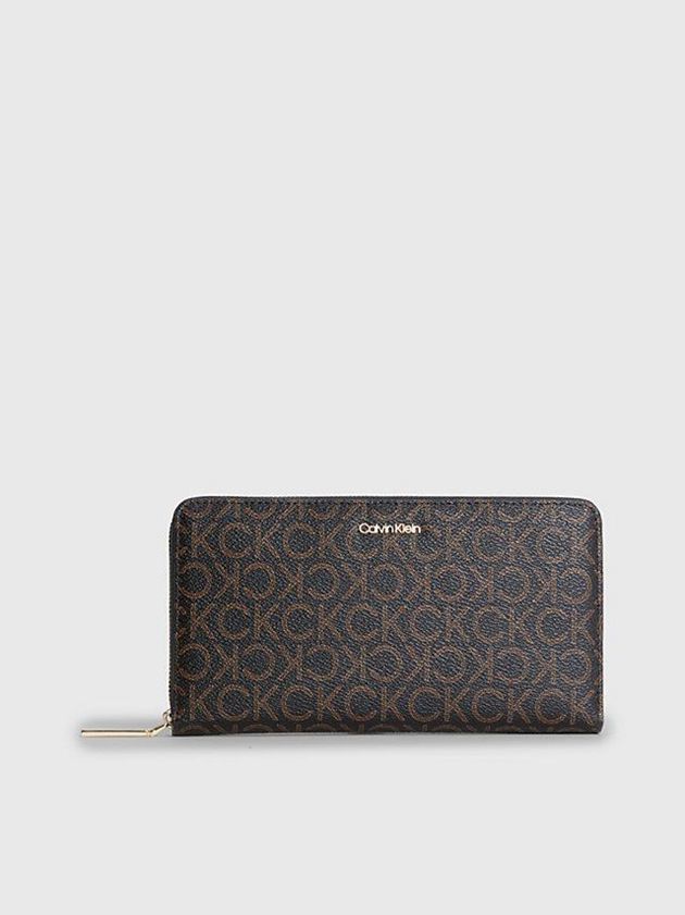 Brown Calvin Klein Large Recycled Rfid Logo Women Wallet | NTMA-01463