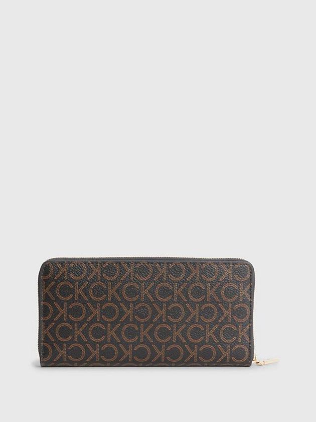Brown Calvin Klein Large Recycled Zip Around Logo Women Wallet | ENWK-73501
