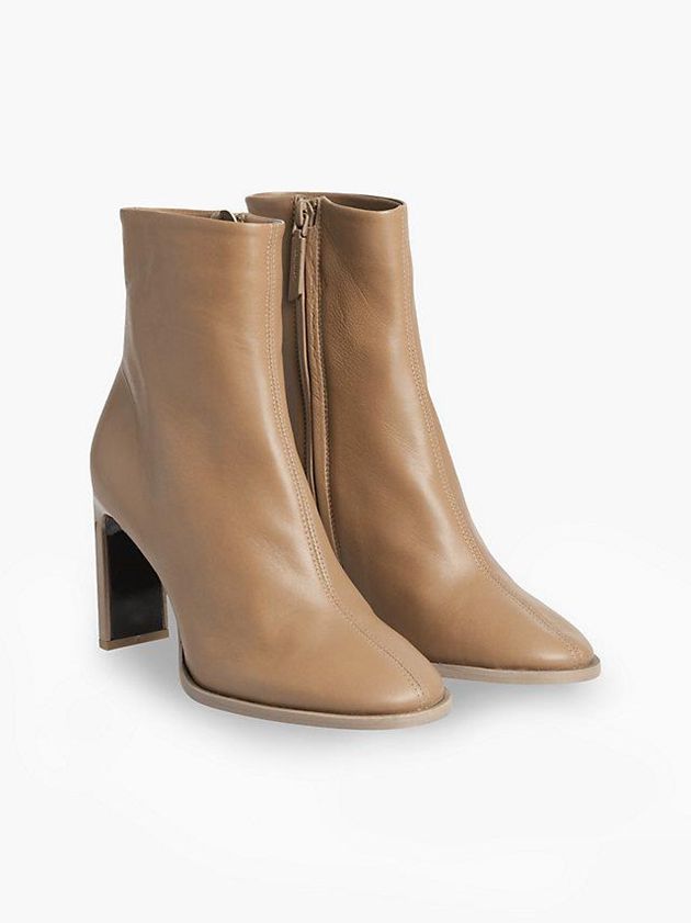 Brown Calvin Klein Leather Heeled Ankle Women Boots | MEDI-63842