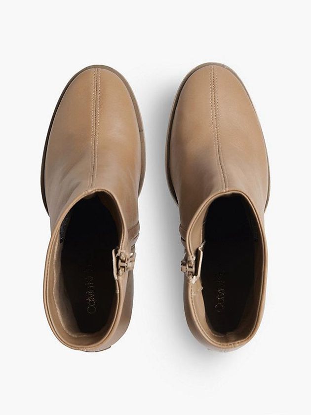 Brown Calvin Klein Leather Heeled Ankle Women Boots | MEDI-63842