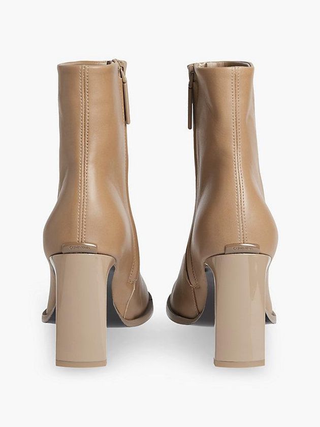 Brown Calvin Klein Leather Heeled Ankle Women Boots | MEDI-63842