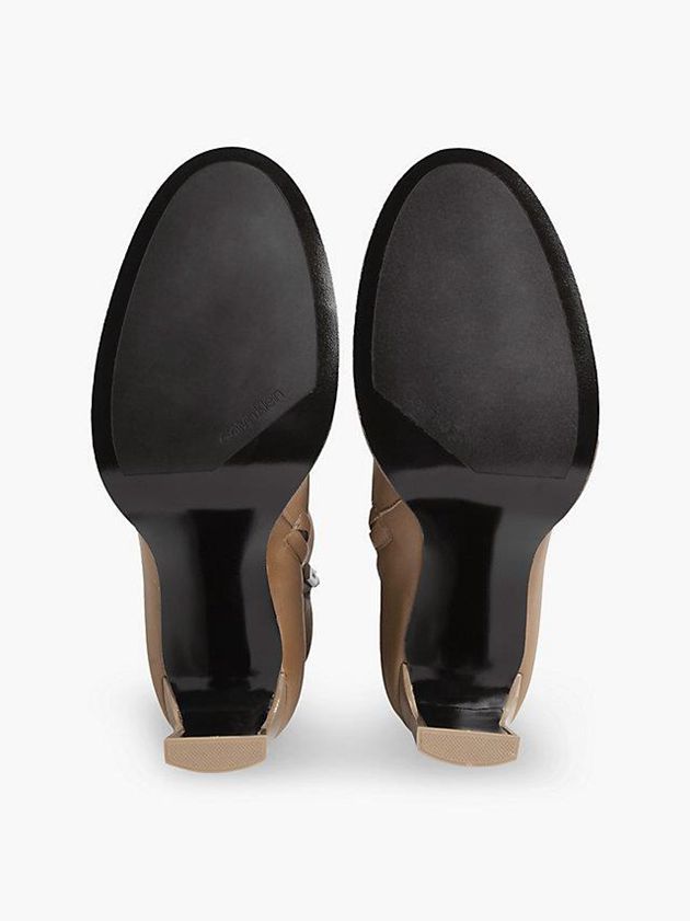 Brown Calvin Klein Leather Heeled Ankle Women Boots | MEDI-63842