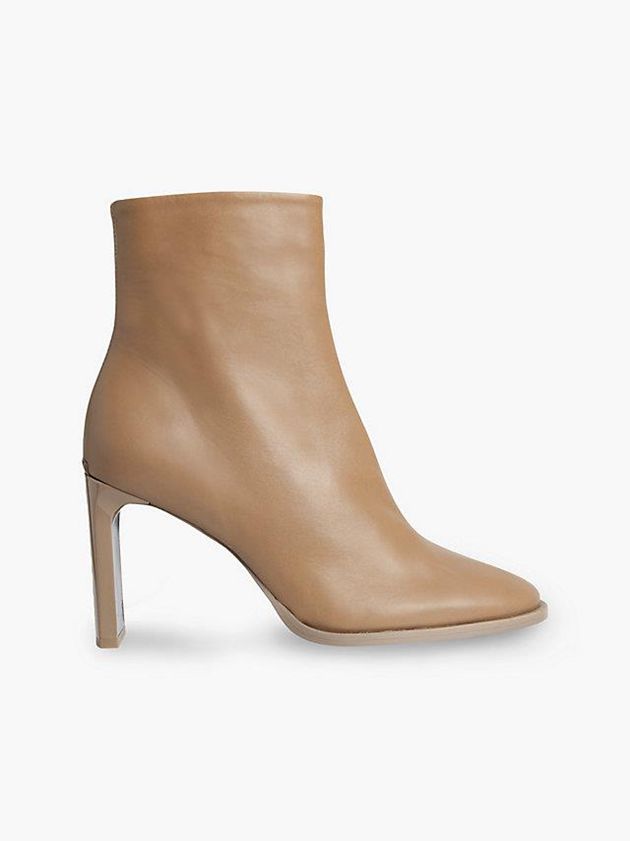 Brown Calvin Klein Leather Heeled Ankle Women Boots | MEDI-63842