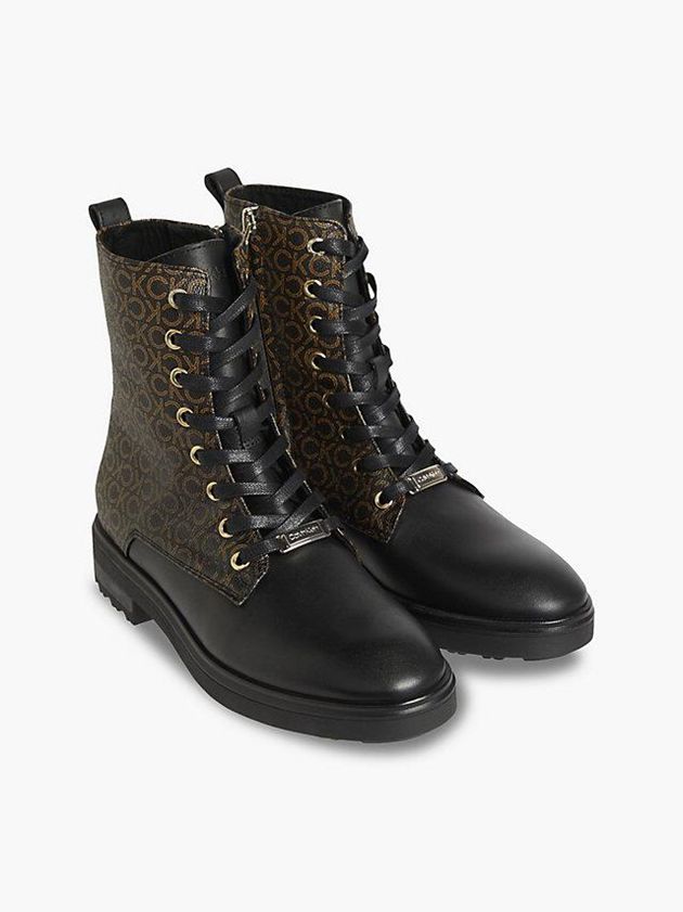 Brown Calvin Klein Leather Heeled Women Boots | QZIS-37605
