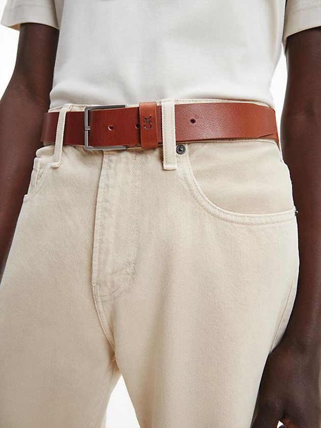 Brown Calvin Klein Leather Men Belt | FLHK-07912