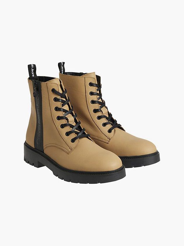 Brown Calvin Klein Leather Men Boots | TQMB-14702