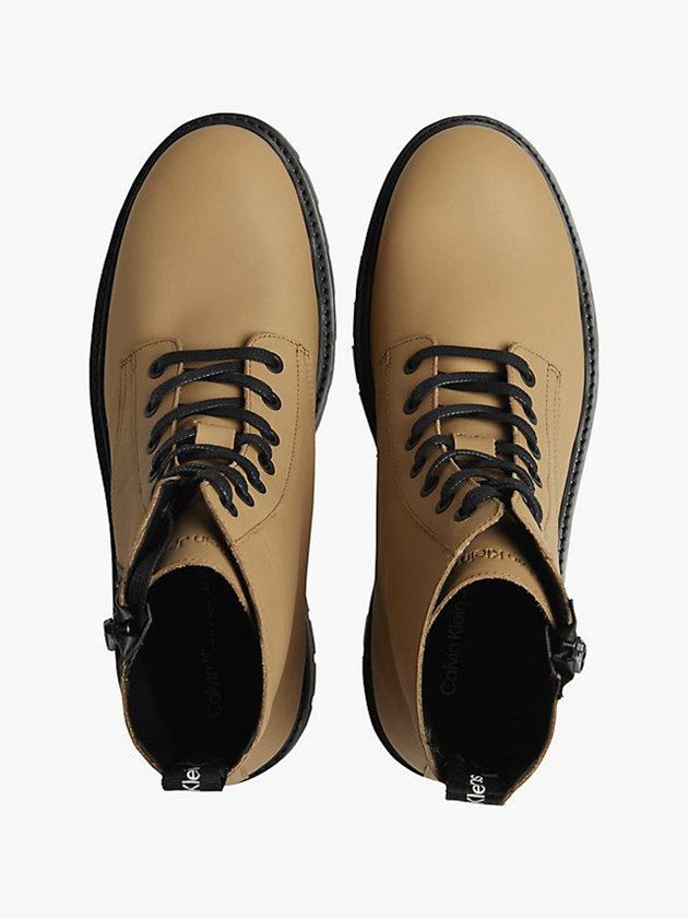 Brown Calvin Klein Leather Men Boots | TQMB-14702