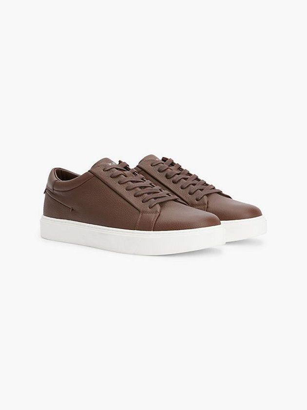 Brown Calvin Klein Leather Men Sneakers | PORD-53027