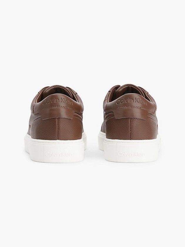Brown Calvin Klein Leather Men Sneakers | PORD-53027