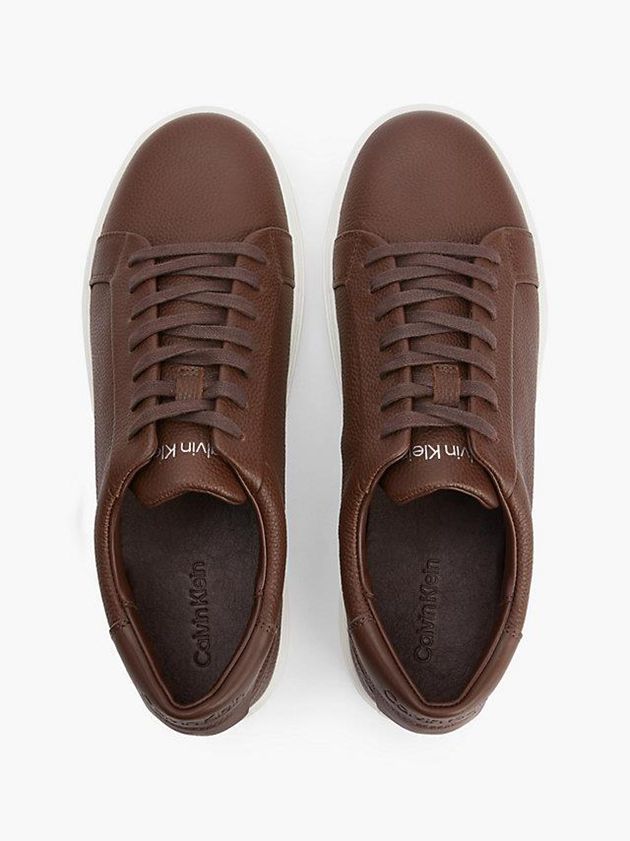 Brown Calvin Klein Leather Men Sneakers | PORD-53027