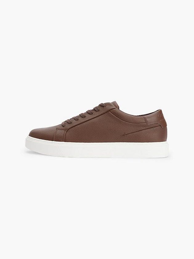 Brown Calvin Klein Leather Men Sneakers | PORD-53027