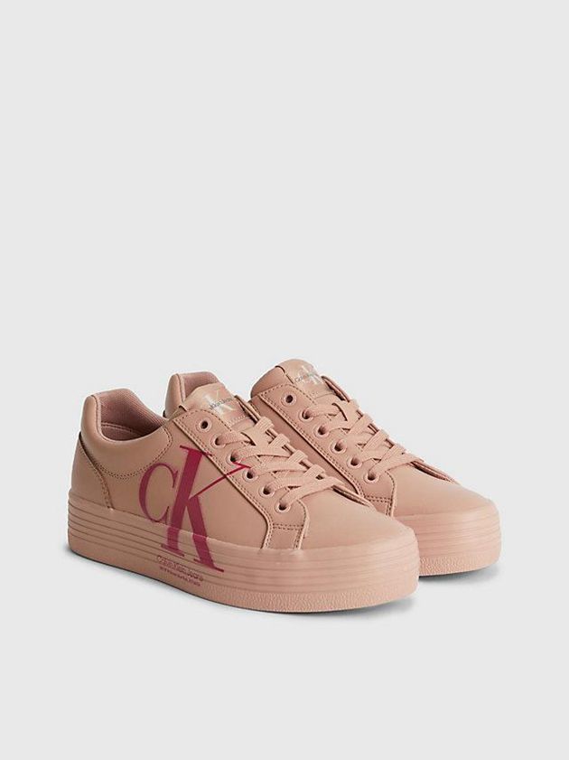 Brown Calvin Klein Leather Platform Women Sneakers | KHES-78159
