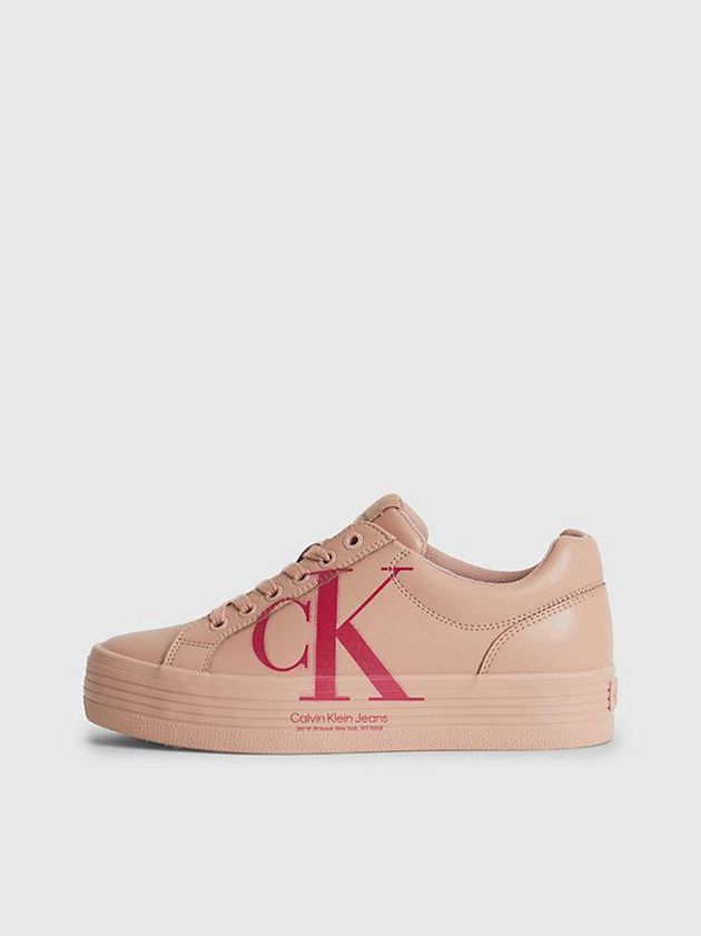 Brown Calvin Klein Leather Platform Women Sneakers | KHES-78159