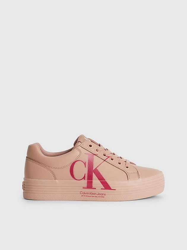 Brown Calvin Klein Leather Platform Women Sneakers | KHES-78159