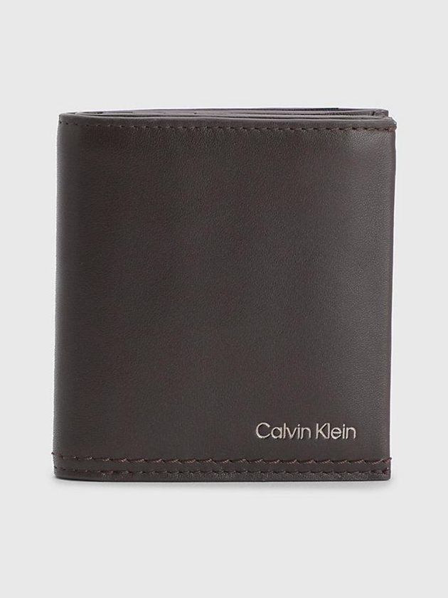 Brown Calvin Klein Leather Rfid Billfold Men Wallet | MDFH-43250