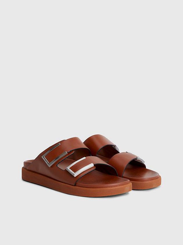 Brown Calvin Klein Leather Women Sandals | TEOG-51086