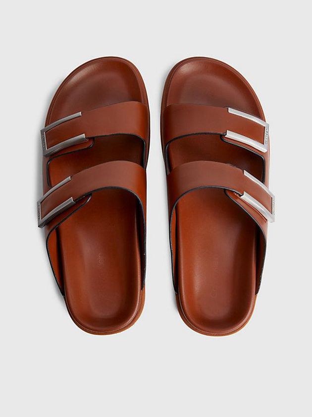 Brown Calvin Klein Leather Women Sandals | TEOG-51086