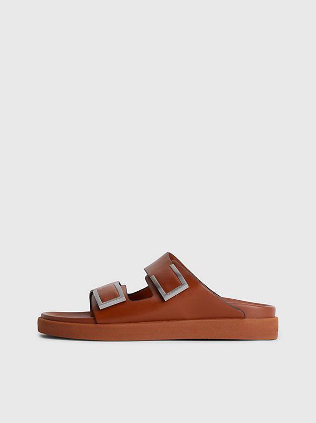 Brown Calvin Klein Leather Women Sandals | TEOG-51086