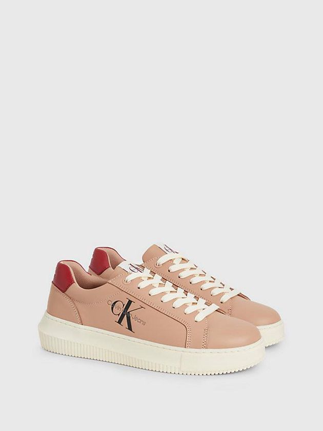 Brown Calvin Klein Leather Women Sneakers | FGWB-92780