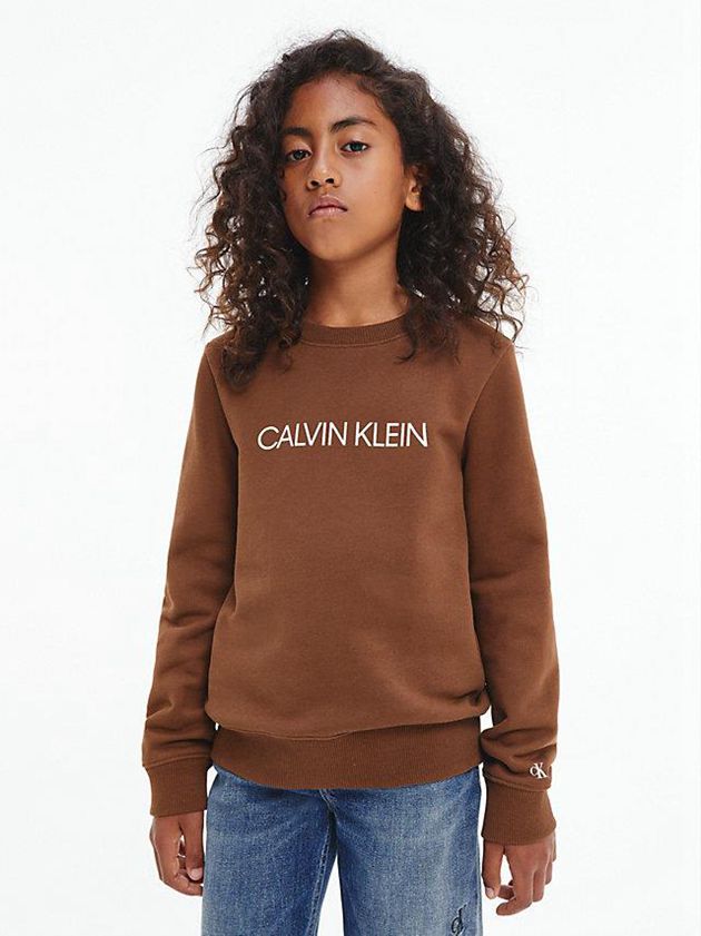 Brown Calvin Klein Logo Girls's Sweatshirt | WBEL-97236