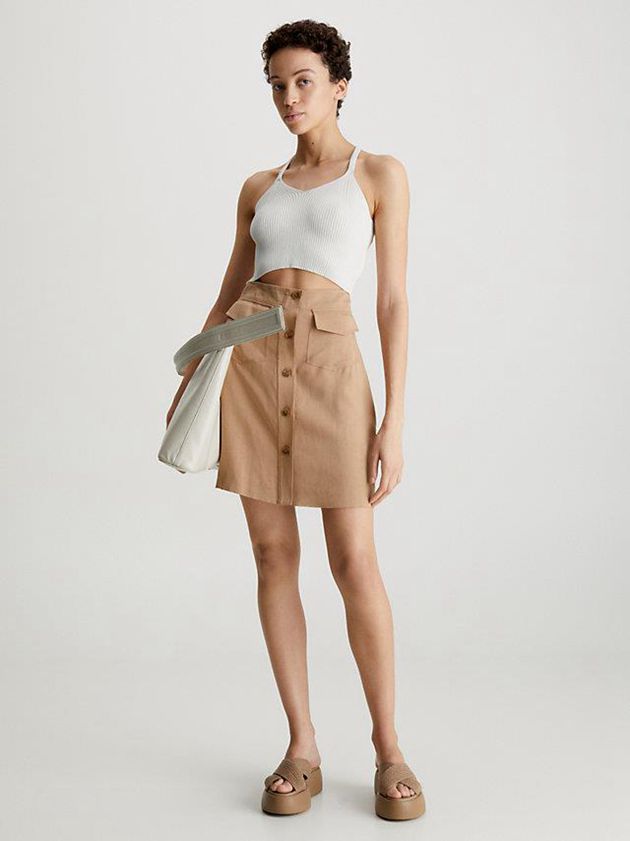 Brown Calvin Klein Lyocell Buttoned Straight Women Skirt | NCKO-17423