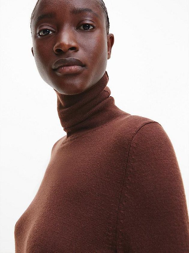 Brown Calvin Klein Merino Wool Jumper Women Dress | WLZF-20835