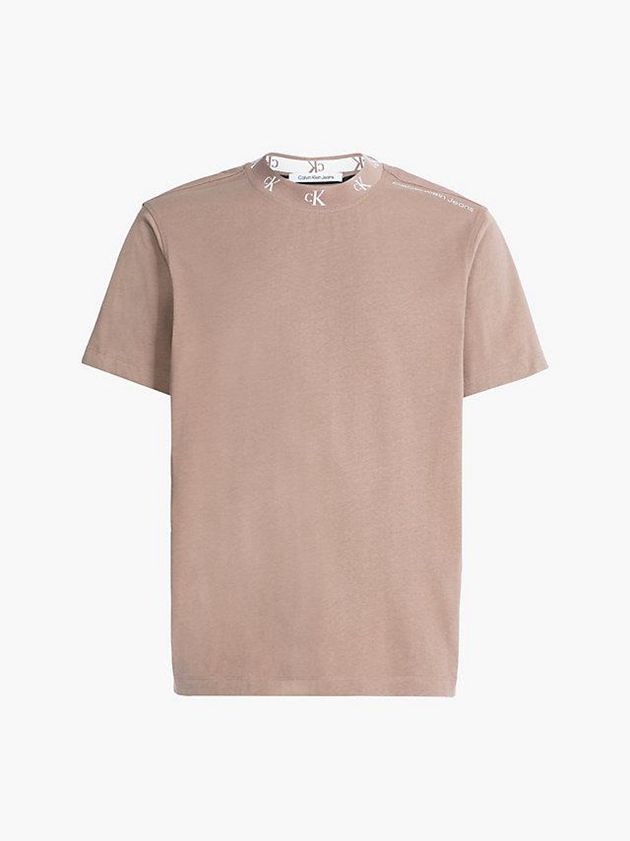 Brown Calvin Klein Organic Cotton Logo Collar Men T-Shirt | RILN-47608