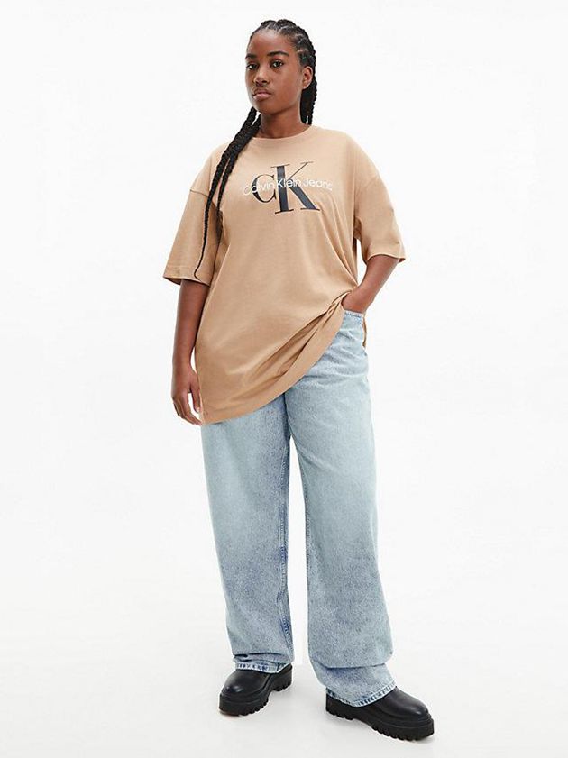 Brown Calvin Klein Organic Cotton Monogram Women T-Shirt | EHFM-15623