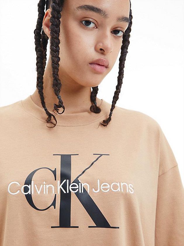 Brown Calvin Klein Organic Cotton Monogram Women T-Shirt | EHFM-15623