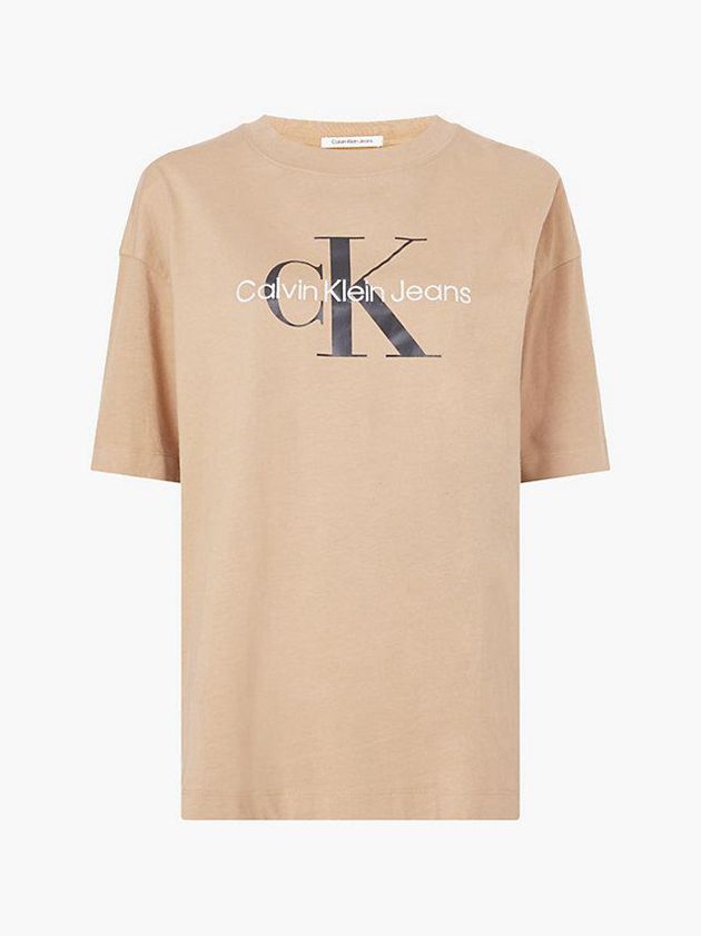 Brown Calvin Klein Organic Cotton Monogram Women T-Shirt | EHFM-15623