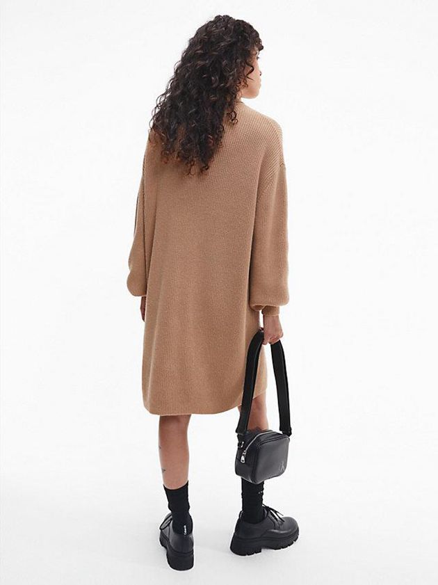 Brown Calvin Klein Organic Cotton Roll Neck Jumper Women Dress | YAGL-46097