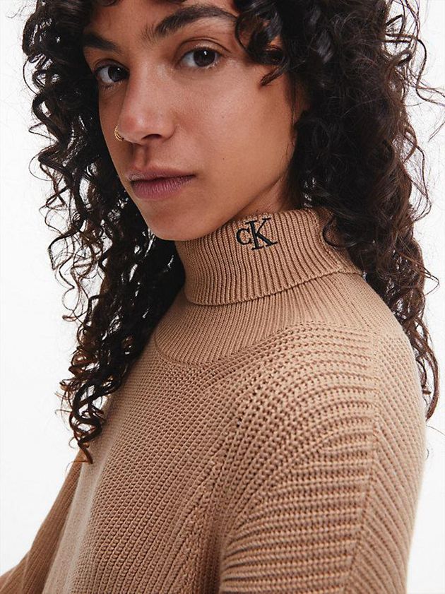 Brown Calvin Klein Organic Cotton Roll Neck Jumper Women Dress | YAGL-46097