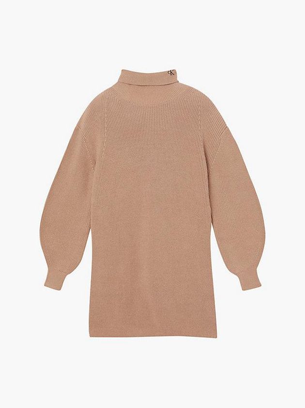 Brown Calvin Klein Organic Cotton Roll Neck Jumper Women Dress | YAGL-46097