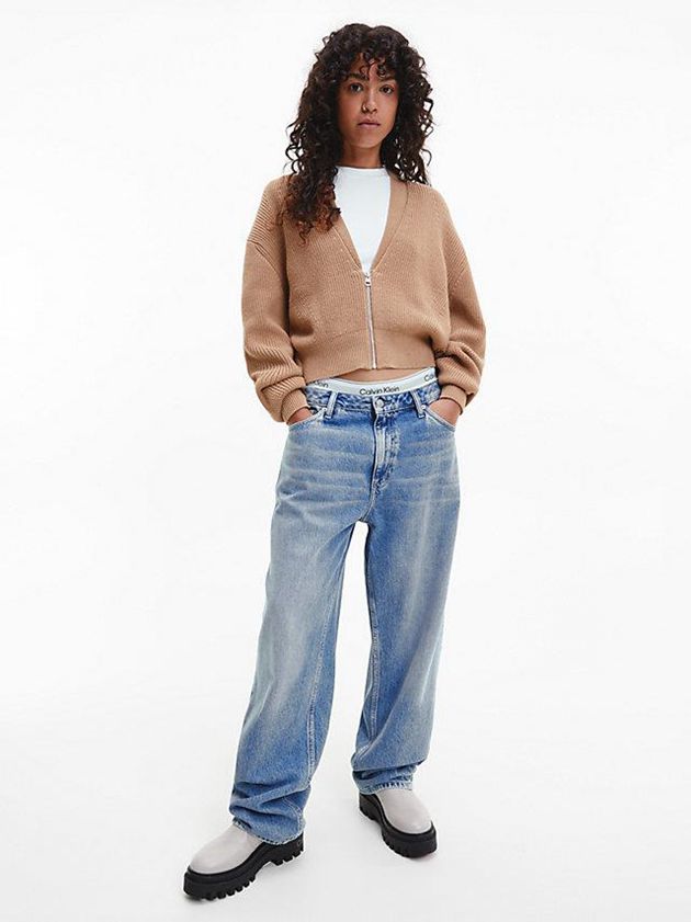 Brown Calvin Klein Organic Cotton Zip Up Cardigan Women Sweater | OJWX-52780