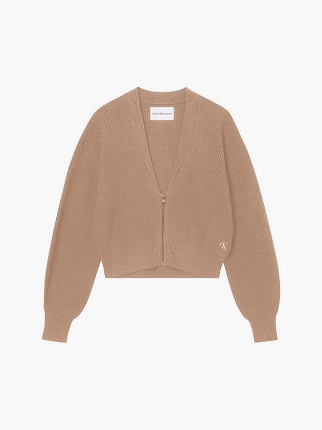 Brown Calvin Klein Organic Cotton Zip Up Cardigan Women Sweater | OJWX-52780