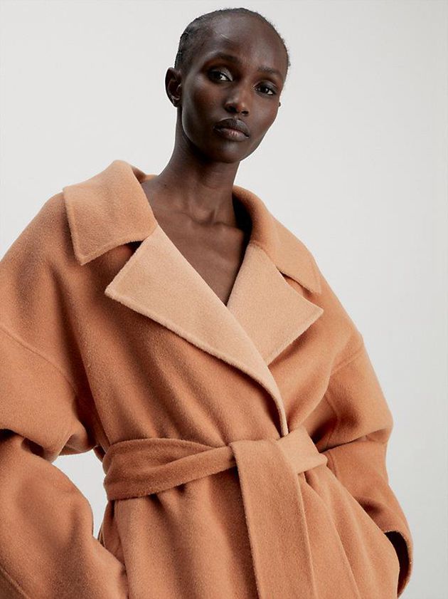 Brown Calvin Klein Oversized Wool Wrap Women Coat | GQIJ-60981