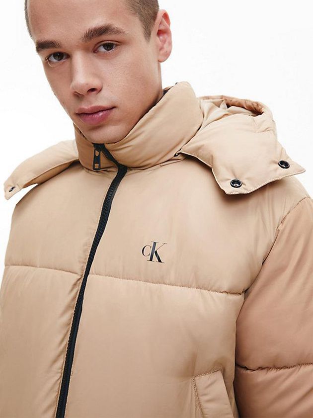 Brown Calvin Klein Recycled Polyester Puffer Men Coat | ZDMS-20941