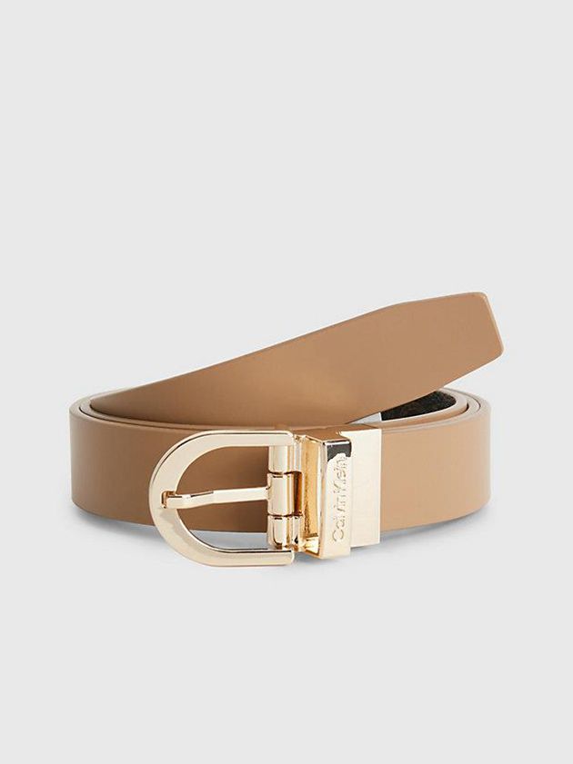 Brown Calvin Klein Recycled Reversible Logo Women Belt | PDBQ-28049