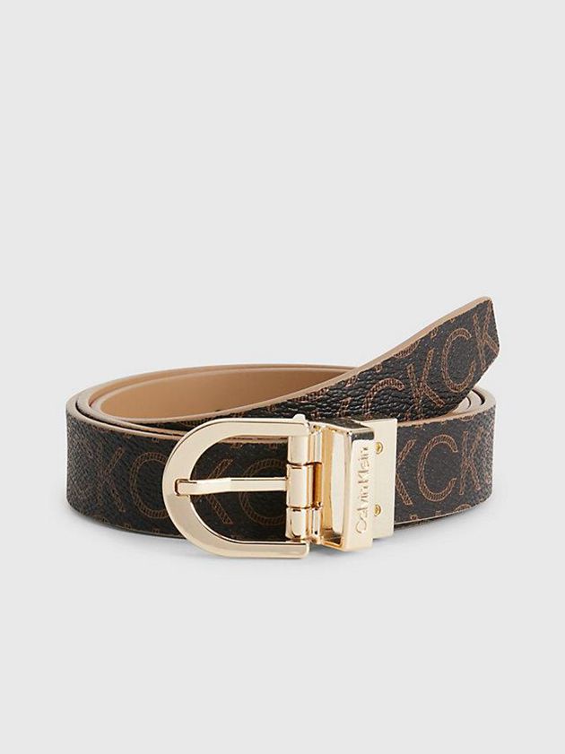 Brown Calvin Klein Recycled Reversible Logo Women Belt | PDBQ-28049