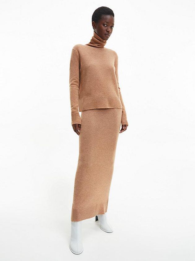 Brown Calvin Klein Recycled Wool Midi Women Skirt | IVQR-45809