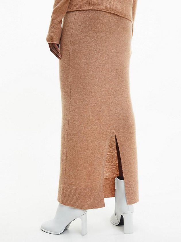 Brown Calvin Klein Recycled Wool Midi Women Skirt | IVQR-45809