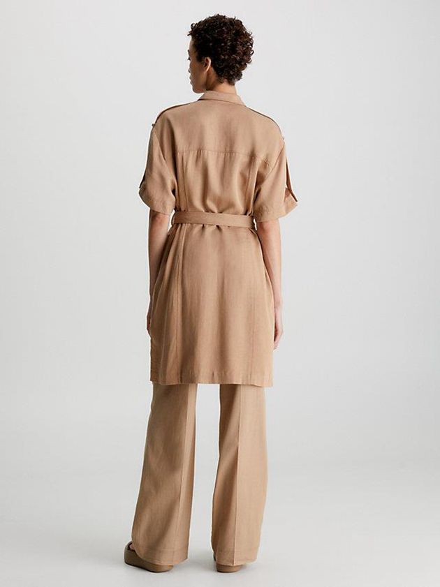 Brown Calvin Klein Relaxed Tencel Linen Shirt Women Dress | LPAI-10749