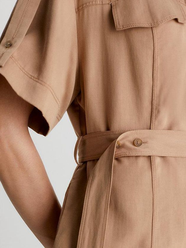 Brown Calvin Klein Relaxed Tencel Linen Shirt Women Dress | LPAI-10749