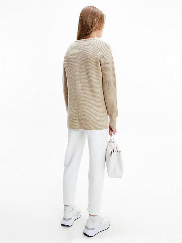 Brown Calvin Klein Relaxed Wool Blend Jumper Women Sweater | QXMJ-37285