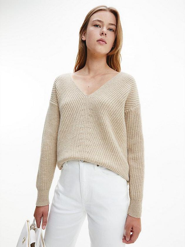 Brown Calvin Klein Relaxed Wool Blend Jumper Women Sweater | QXMJ-37285
